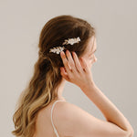 Load image into Gallery viewer, Miallo Simple Handmade Ceramic Flower Hair Combs (2 pcs/park) Exquisite Alloy Leaf Hair Accessories Elegant Women Jewelry HS-J6707G
