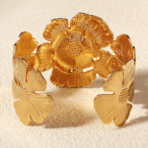 Miallo Vintage Simple Flower Shape Opening Bangles 18K Real Gold Plating Stainless Steel BanglesTrendy Personality Ladies Hand Jewelry BS-J5556G