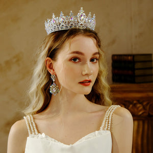 Miallo Silver AB stone Women Crystal Headdress Prom Pageant Full Round Circle Crowns Vintage Baroque Tiara Crowns TS-J3148