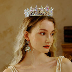 Miallo Silver AB stone Women Crystal Headdress Prom Pageant Full Round Circle Crowns Vintage Baroque Tiara Crowns TS-J3148