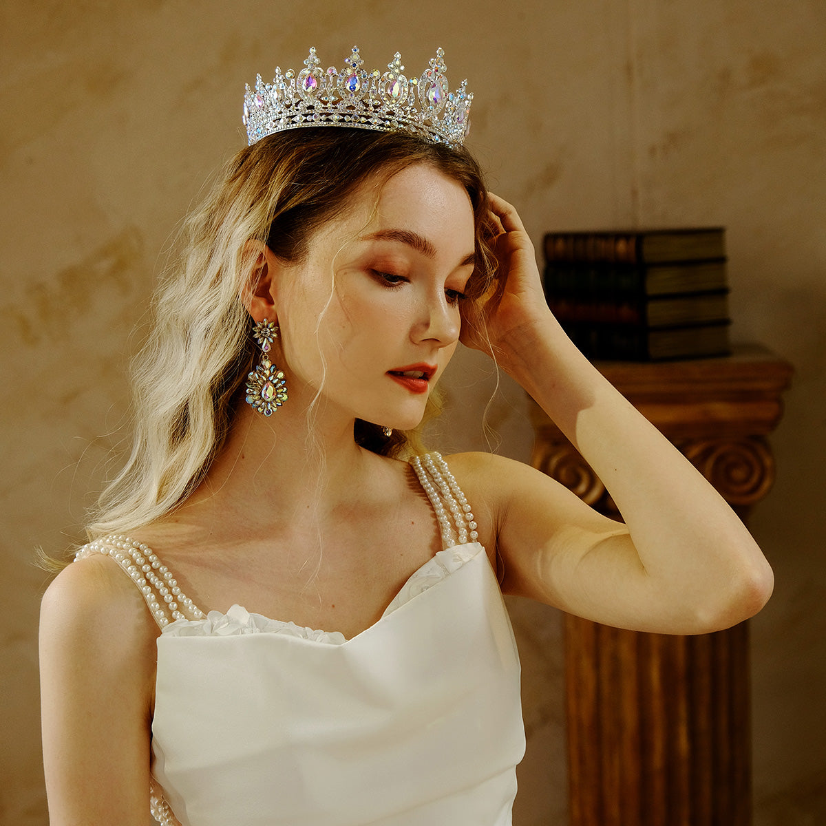 Miallo Silver AB stone Women Crystal Headdress Prom Pageant Full Round Circle Crowns Vintage Baroque Tiara Crowns TS-J3148