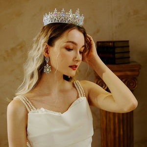 Miallo Silver AB stone Women Crystal Headdress Prom Pageant Full Round Circle Crowns Vintage Baroque Tiara Crowns TS-J3148