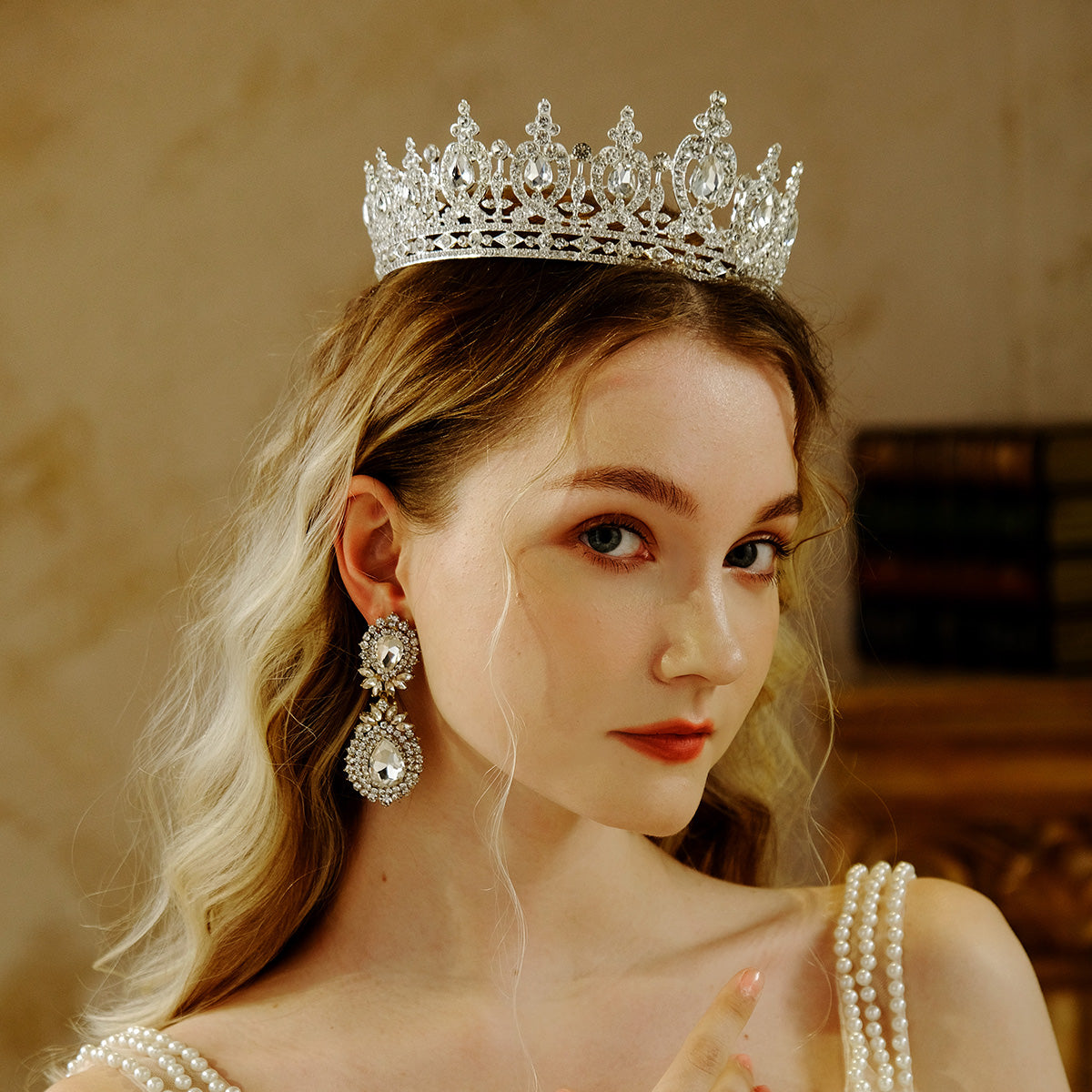 Miallo Silver AB stone Women Crystal Headdress Prom Pageant Full Round Circle Crowns Vintage Baroque Tiara Crowns TS-J3148