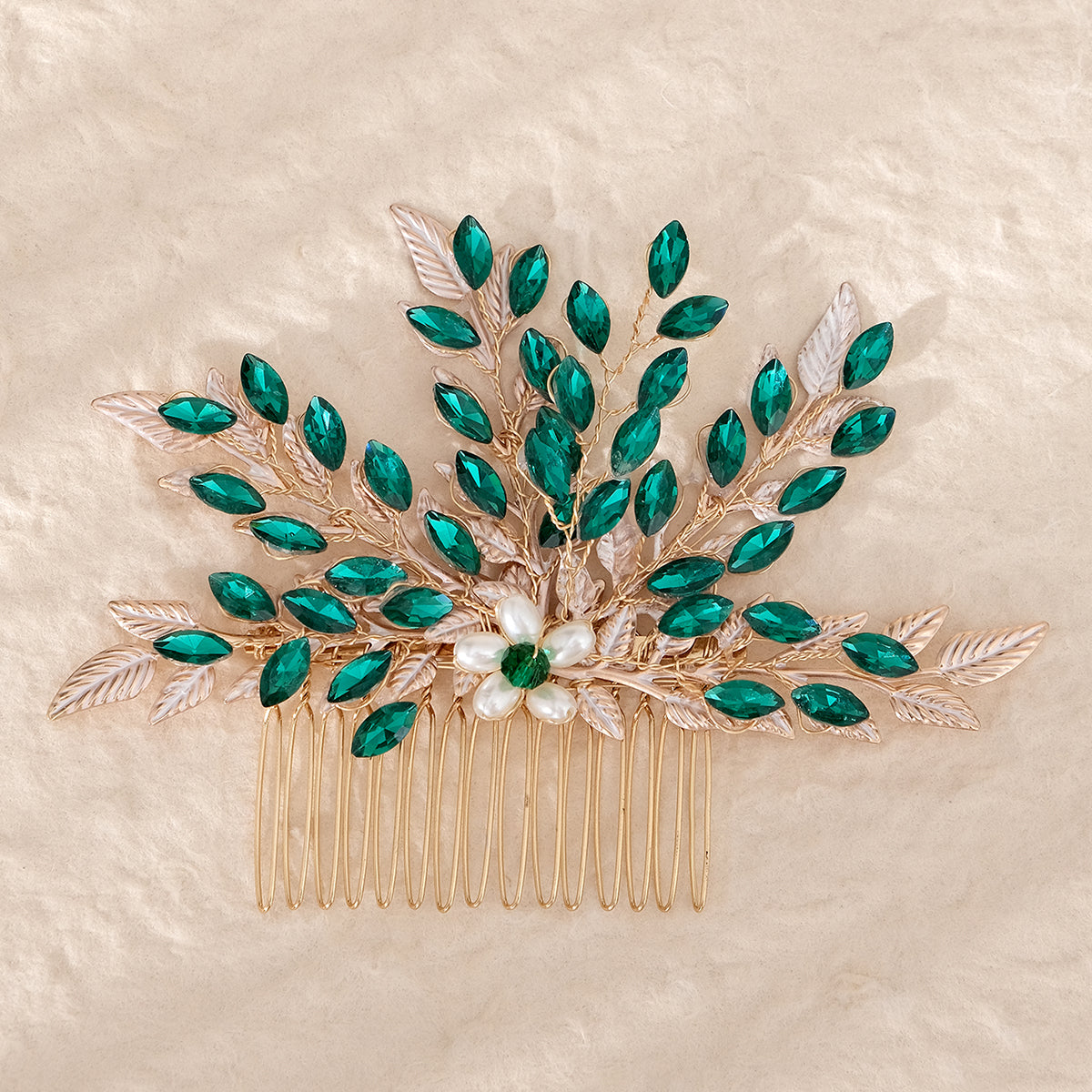 Miallo Fashion Shiny Green Rhinestone and Pearl Handmade Hair Comb Vintage Versatile Hair Accessories HS-J6883