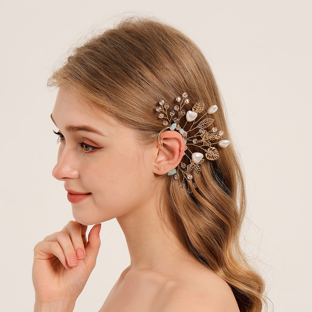 Miallo Elf Fairy Ears Handmade Earrings Creative Heart Shape Pearl Hollowed Flower Leaf Handcraft Ear Accessories ERS-J4285G