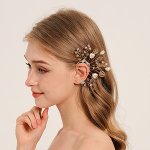 Miallo Elf Fairy Ears Handmade Earrings Creative Heart Shape Pearl Hollowed Flower Leaf Handcraft Ear Accessories ERS-J4285G