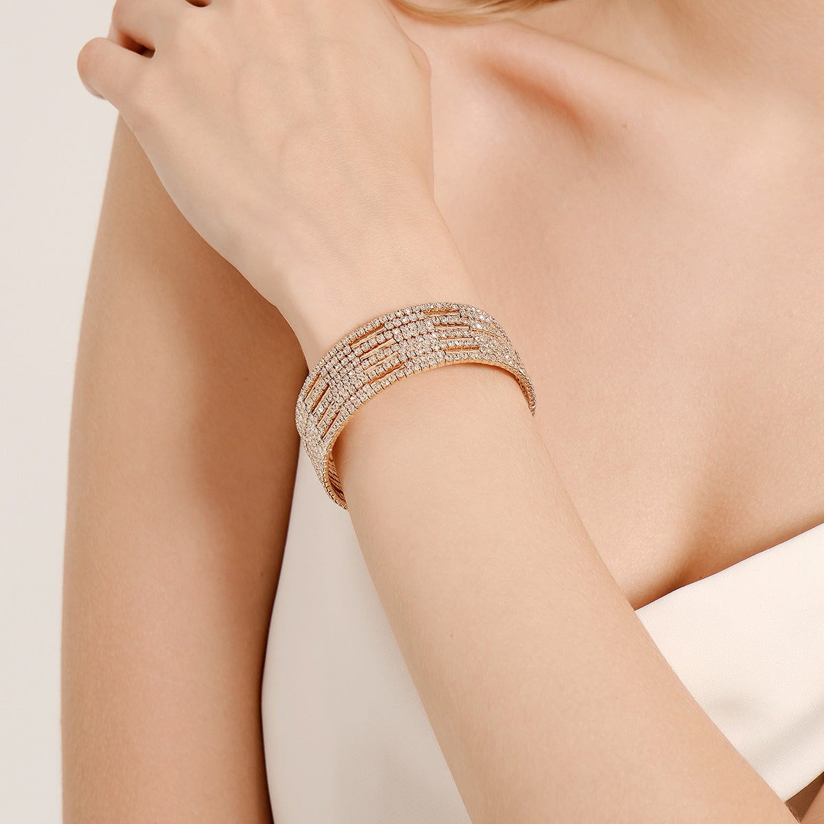 Miallo Shimmering Rhinestone Embellished Wide Bracelet Stylish for Women's Wedding Celebrations and Formal Events BS-J5481G