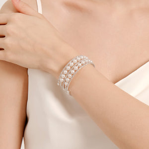 Miallo Stretch Bracelet Multi layer Crystals Pearl Elastic Opening Adjustable Size Spiral Wrap Bangle Band for Women Girls Wedding BS-J5484S