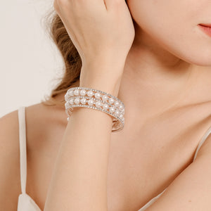 Miallo Stretch Bracelet Multi layer Crystals Pearl Elastic Opening Adjustable Size Spiral Wrap Bangle Band for Women Girls Wedding BS-J5484S