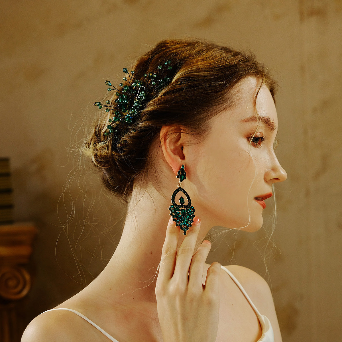 Miallo Exquisite handmade green crystal hair comb vintage Wedding Bride Accessories For Women HS-J6471