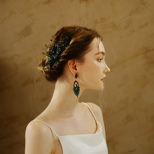 Miallo Exquisite handmade green crystal hair comb vintage Wedding Bride Accessories For Women HS-J6471