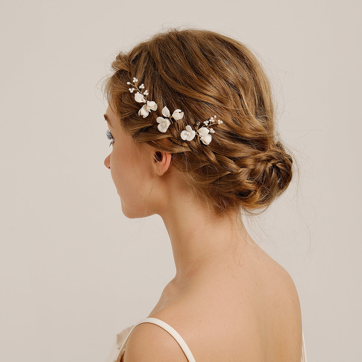 Miallo Exquisite Ceramic Flower Girls Hair Accessories Crystal Alloy U Shaped Hair Pins (3 pcs/pack) Bridal Wedding Hair Forks Women Jewelry HS-J7086G