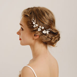 Miallo Exquisite Ceramic Flower Girls Hair Accessories Crystal Alloy U Shaped Hair Pins (3 pcs/pack) Bridal Wedding Hair Forks Women Jewelry HS-J7086G
