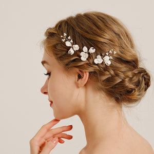 Miallo Exquisite Ceramic Flower Girls Hair Accessories Crystal Alloy U Shaped Hair Pins (3 pcs/pack) Bridal Wedding Hair Forks Women Jewelry HS-J7086G
