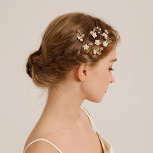 Miallo Vintage Pearl Flower Hair Pins (5pcs/pack) Gold Leaves Delicate Handmade Crystal Wedding Hair Accessories HS-J6990G