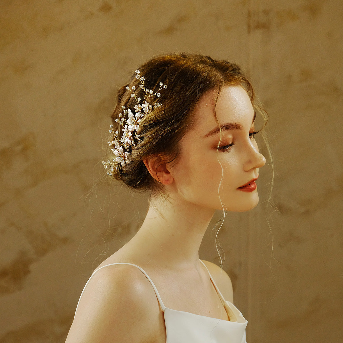 Miallo Gold Metal Flower With Rhinestones Leaves Crystal Floral Handmade Bridal Hair Clip Headpieces Hair Comb For Wedding HS-J6294