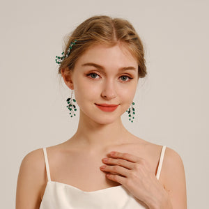 Miallo New Crystal Diamond Leaf Handcrafted Bridal Hairpin Set (5 pcs/set) Hair Accessories Hair Comb For Wedding Earrings HS-J7085SBLUE