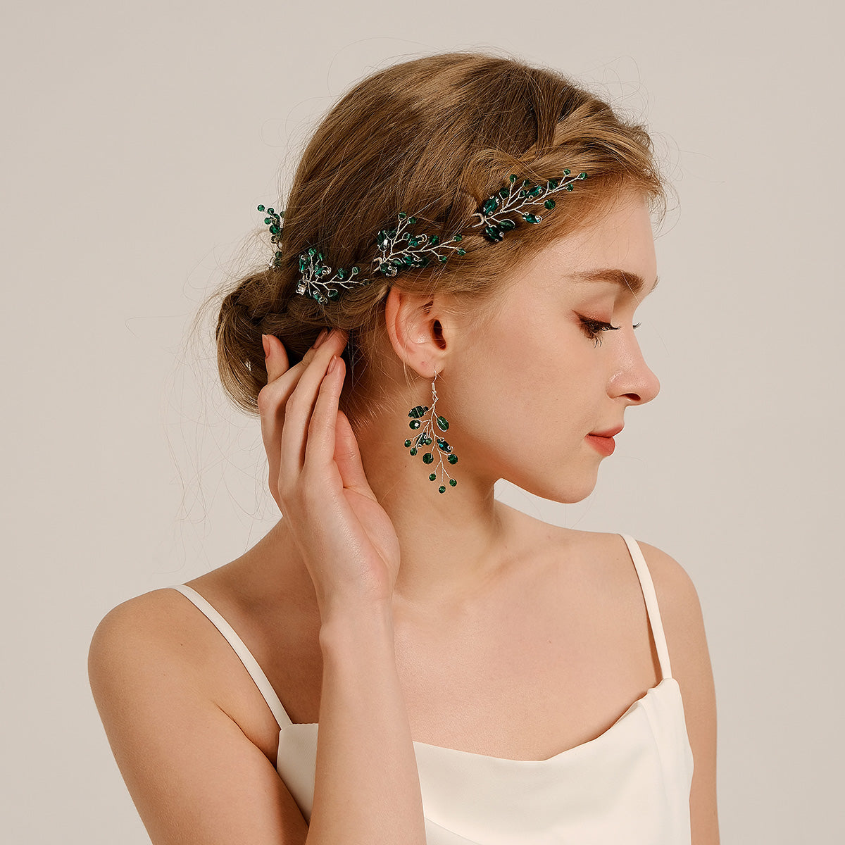 Miallo New Crystal Diamond Leaf Handcrafted Bridal Hairpin Set (5 pcs/set) Hair Accessories Hair Comb For Wedding Earrings HS-J7085SBLUE