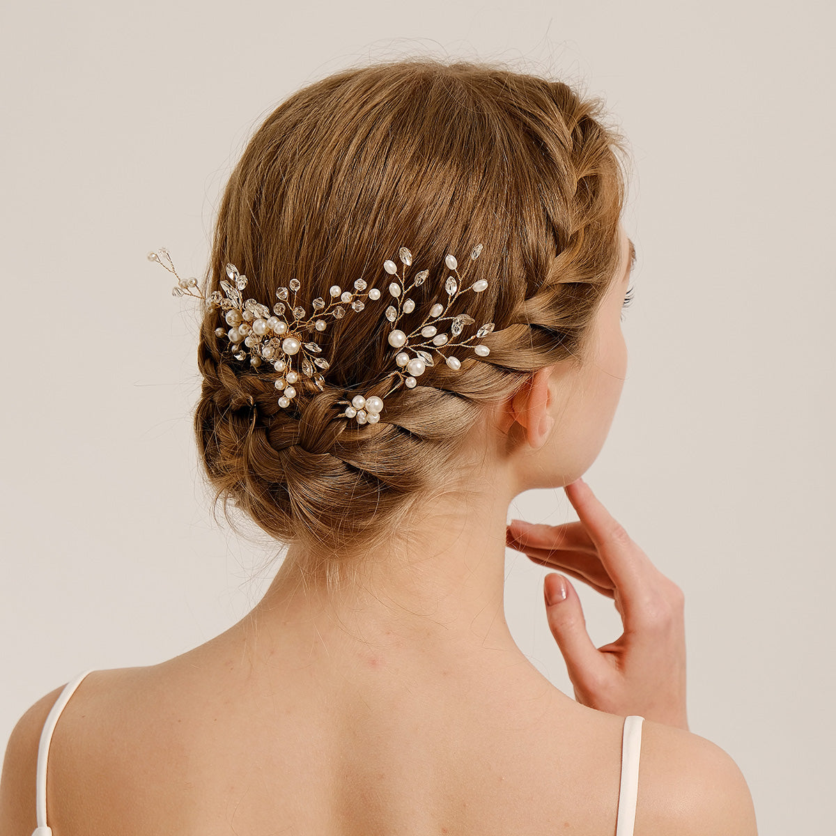 Miallo Gold 4Pcs/set Ceramic Flower Bridal Hair Comb Pin Handmade Rhinestone Pearl Side Comb Wedding Set Elegant Fashion Hair Jewelry HS-J7073G