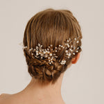 Load image into Gallery viewer, Miallo Gold 4Pcs/set Ceramic Flower Bridal Hair Comb Pin Handmade Rhinestone Pearl Side Comb Wedding Set Elegant Fashion Hair Jewelry HS-J7073G
