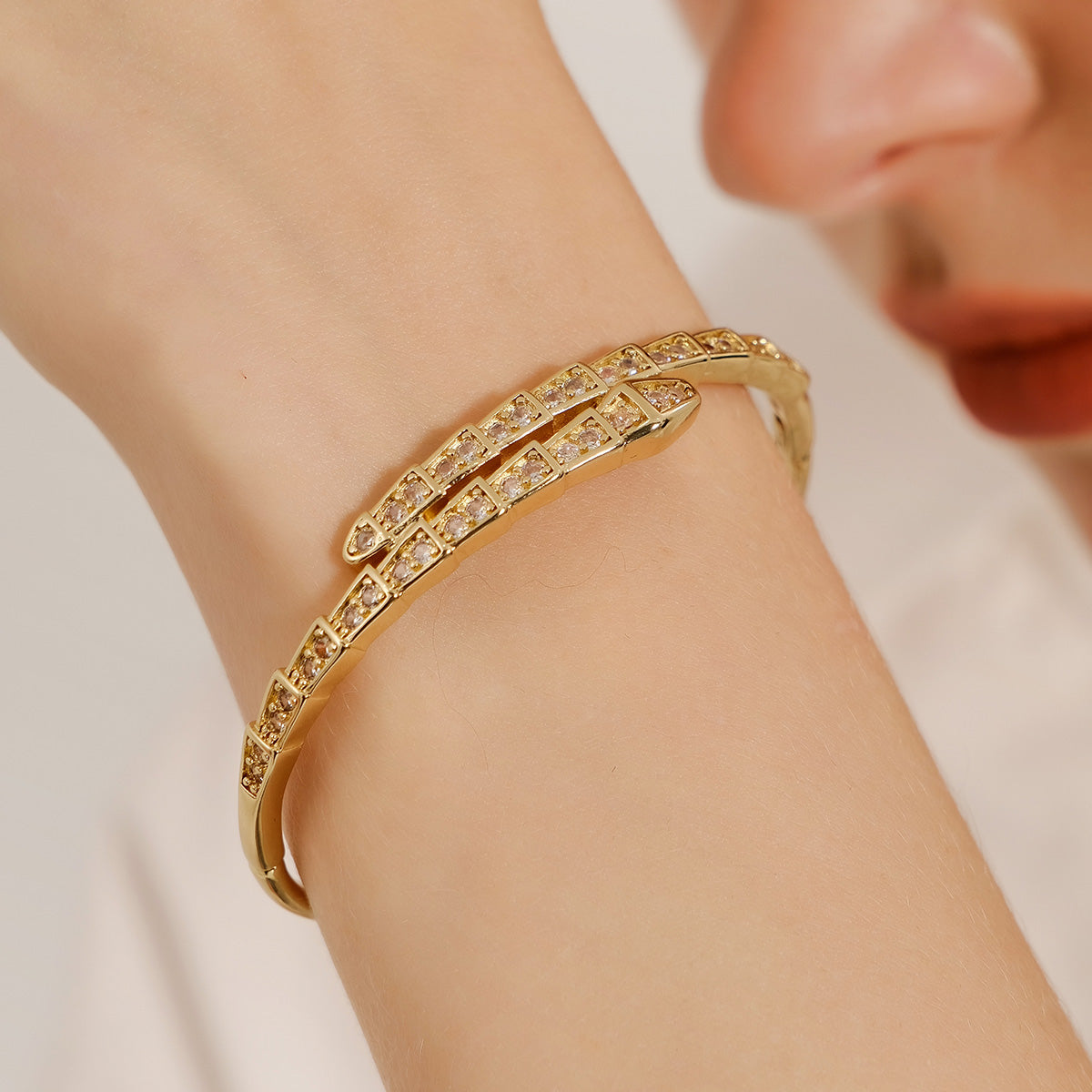 Miallo Unique Snake-Shaped Inlaid With Cubic Zircon Bangle Fashion Daily Accessories BS-J5537G