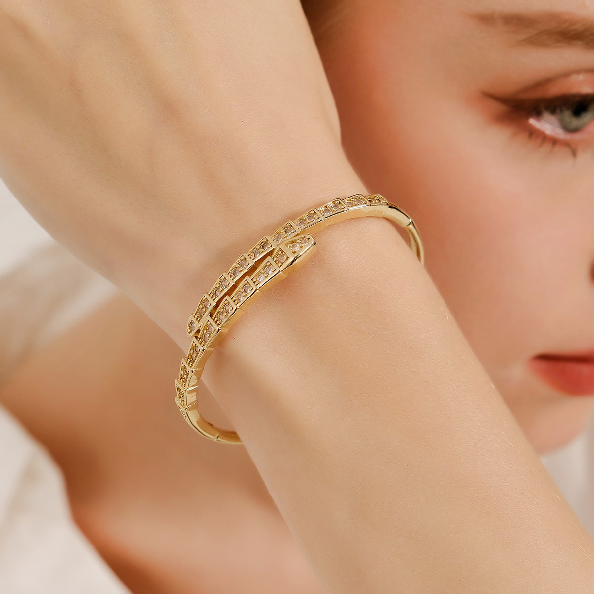 Miallo Unique Snake-Shaped Inlaid With Cubic Zircon Bangle Fashion Daily Accessories BS-J5537G