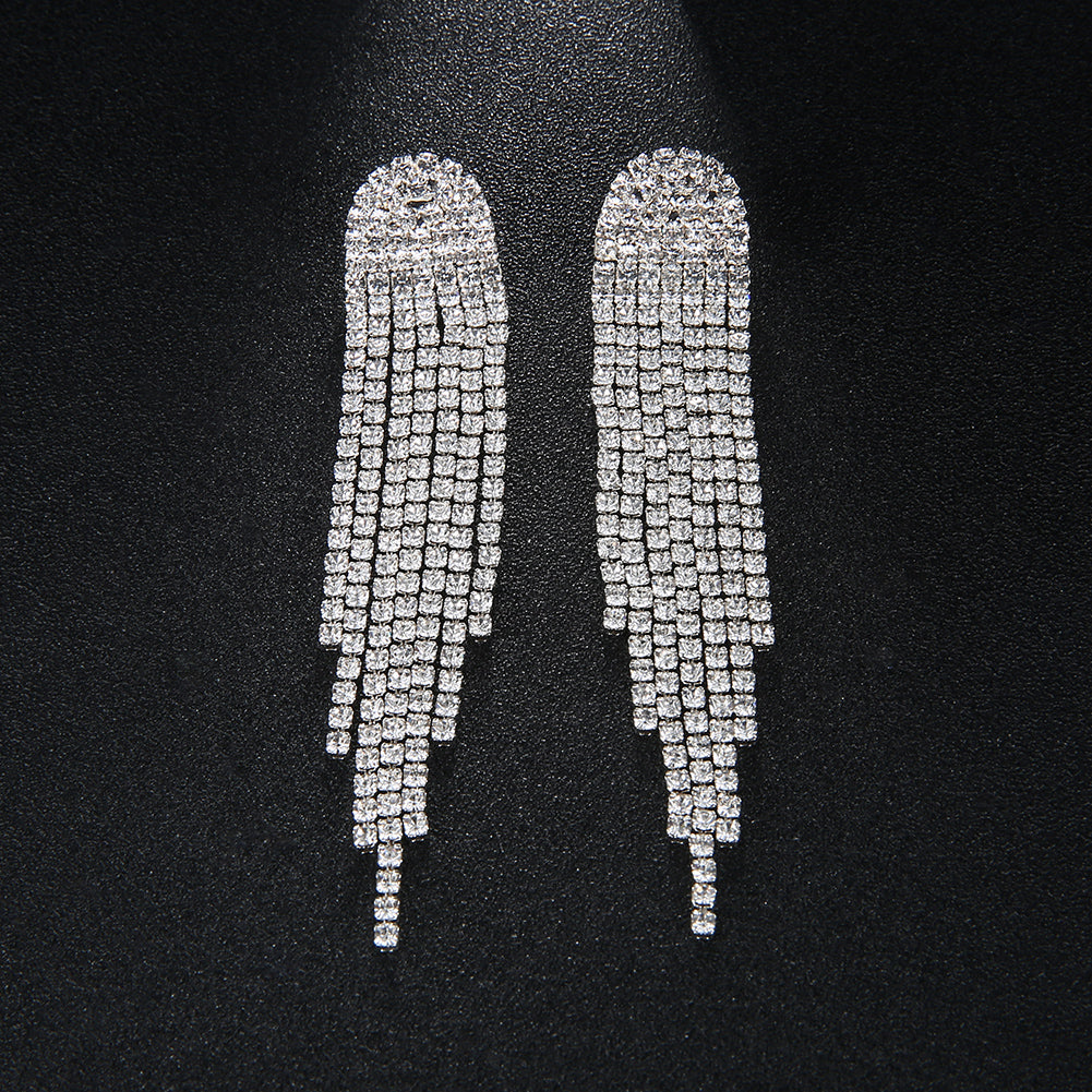 Miallo Newest Bohemia Silver Color Crystal Alloy Tassel Women Drop Earrings Wedding Bride Bridesmaids Dangle Earrings ERS-J3012