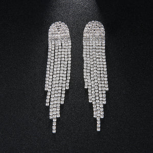 Miallo Newest Bohemia Silver Color Crystal Alloy Tassel Women Drop Earrings Wedding Bride Bridesmaids Dangle Earrings ERS-J3012