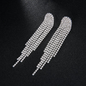 Miallo Newest Bohemia Silver Color Crystal Alloy Tassel Women Drop Earrings Wedding Bride Bridesmaids Dangle Earrings ERS-J3012