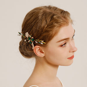 Miallo Vintage Gold Leaves and Crystal Side Comb for Wedding Elegant Green Rhinestones Bridal Hair Accessories HS-J7146GGREEN
