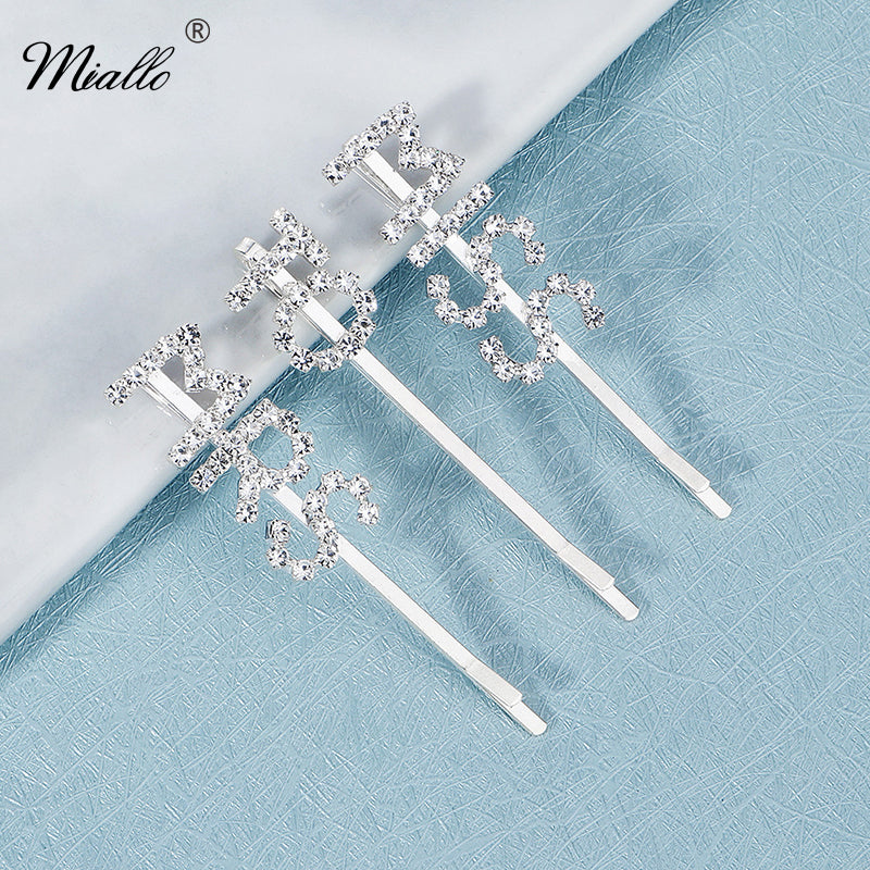 Miallo Exquisite Bling Crystal Hair Clip (3 pcs/pack) Letter Hair Accessories Elegant Bride Wedding Rhinestone Hair Jewelry HS-J6275