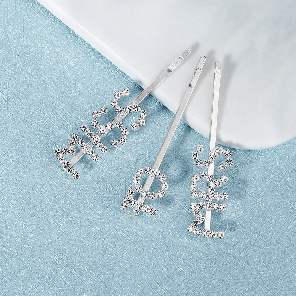 Miallo Exquisite Bling Crystal Hair Clip (3 pcs/pack) Letter Hair Accessories Elegant Bride Wedding Rhinestone Hair Jewelry HS-J6275