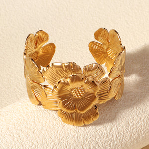 Miallo Vintage Simple Flower Shape Opening Bangles 18K Real Gold Plating Stainless Steel BanglesTrendy Personality Ladies Hand Jewelry BS-J5556G