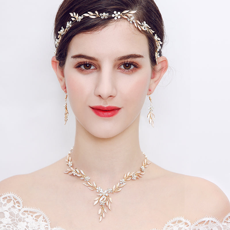 Miallo Elegant Pearl Rhinestone Leaf Hair Band Bridal Fashion Flower Hair Accessories For Girls Birthday Gift HS-J4694