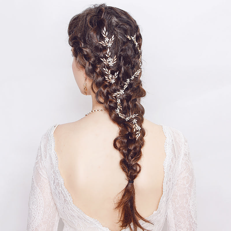Miallo Elegant Pearl Rhinestone Leaf Hair Band Bridal Fashion Flower Hair Accessories For Girls Birthday Gift HS-J4694