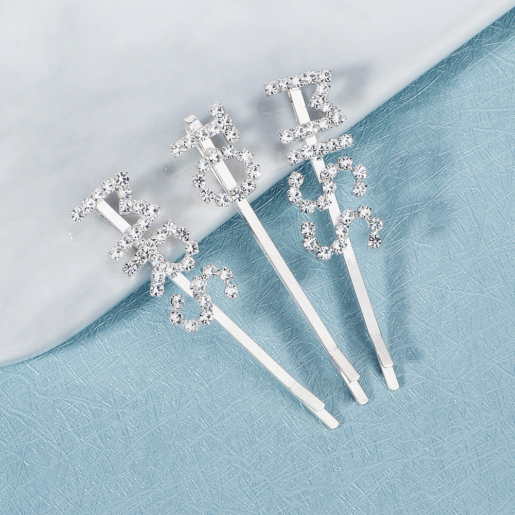 Miallo Exquisite Bling Crystal Hair Clip (3 pcs/pack) Letter Hair Accessories Elegant Bride Wedding Rhinestone Hair Jewelry HS-J6275