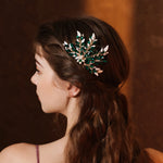 Load image into Gallery viewer, Miallo Fashion Shiny Green Rhinestone and Pearl Handmade Hair Comb Vintage Versatile Hair Accessories HS-J6883
