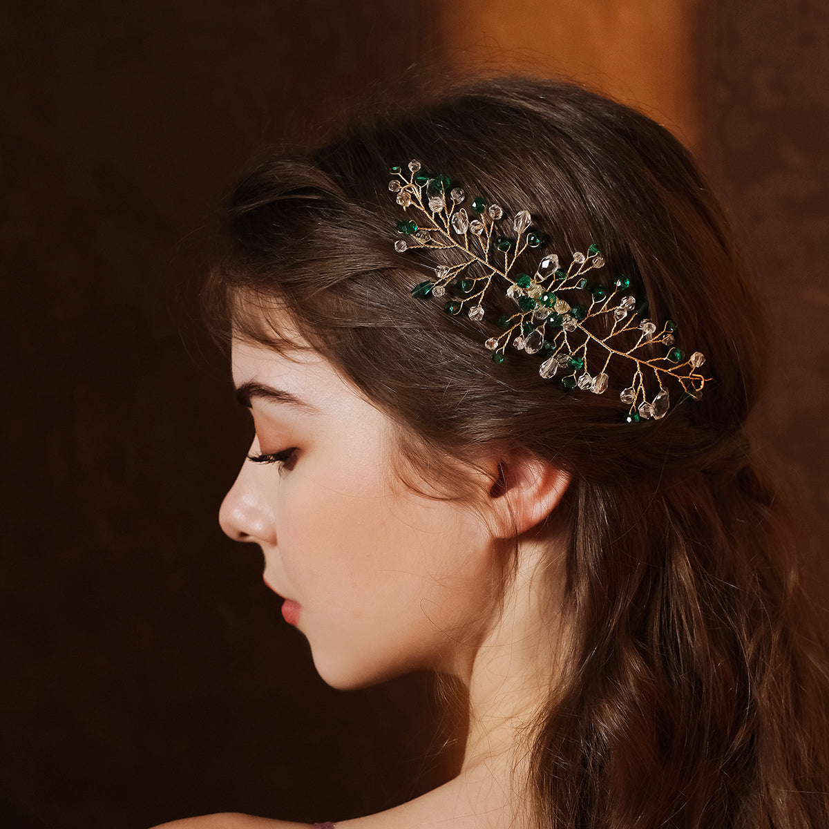 Miallo Simple Fashion Hair Comb Green Crystal Bead Hair Accessories HS-J6646