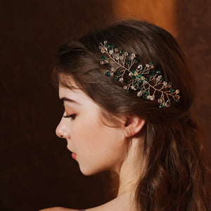Miallo Simple Fashion Hair Comb Green Crystal Bead Hair Accessories HS-J6646