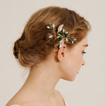 Load image into Gallery viewer, Miallo Vintage Gold Leaves and Crystal Side Comb for Wedding Elegant Green Rhinestones Bridal Hair Accessories HS-J7146GGREEN
