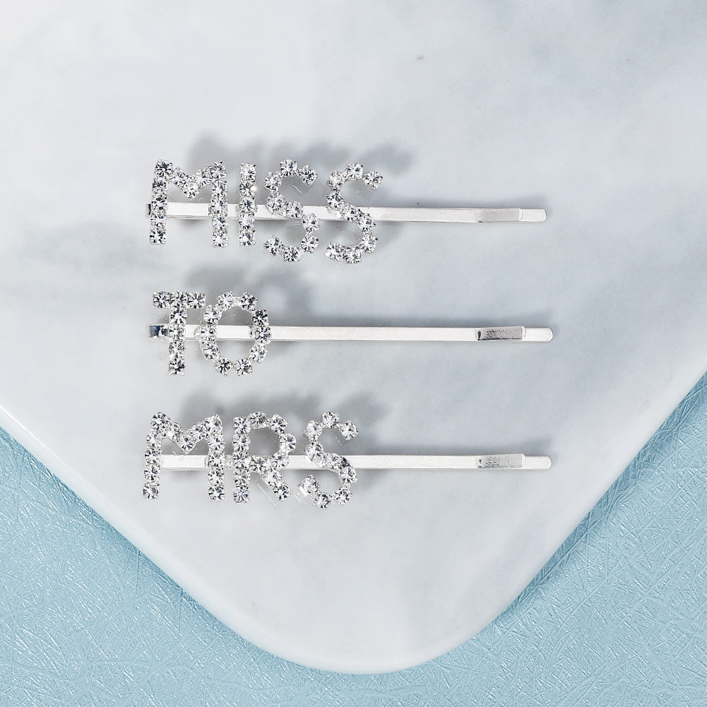 Miallo Exquisite Bling Crystal Hair Clip (3 pcs/pack) Letter Hair Accessories Elegant Bride Wedding Rhinestone Hair Jewelry HS-J6275
