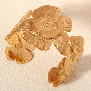 Miallo Vintage Simple Flower Shape Opening Bangles 18K Real Gold Plating Stainless Steel BanglesTrendy Personality Ladies Hand Jewelry BS-J5556G
