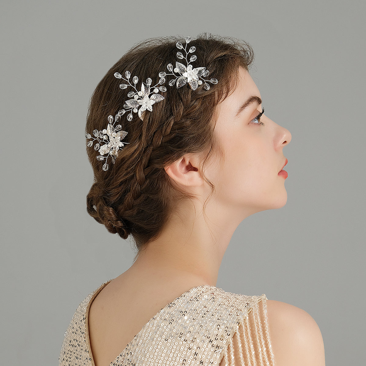 Miallo Silver Alloy Floral Hair Pins(3pcs/pack) Handmade Rhinestone Hair accessories HS-J6847S