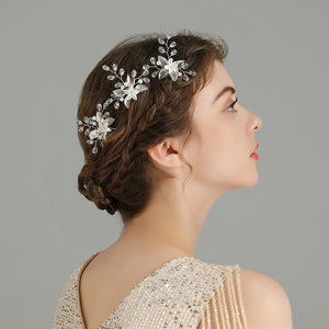 Miallo Silver Alloy Floral Hair Pins(3pcs/pack) Handmade Rhinestone Hair accessories HS-J6847S
