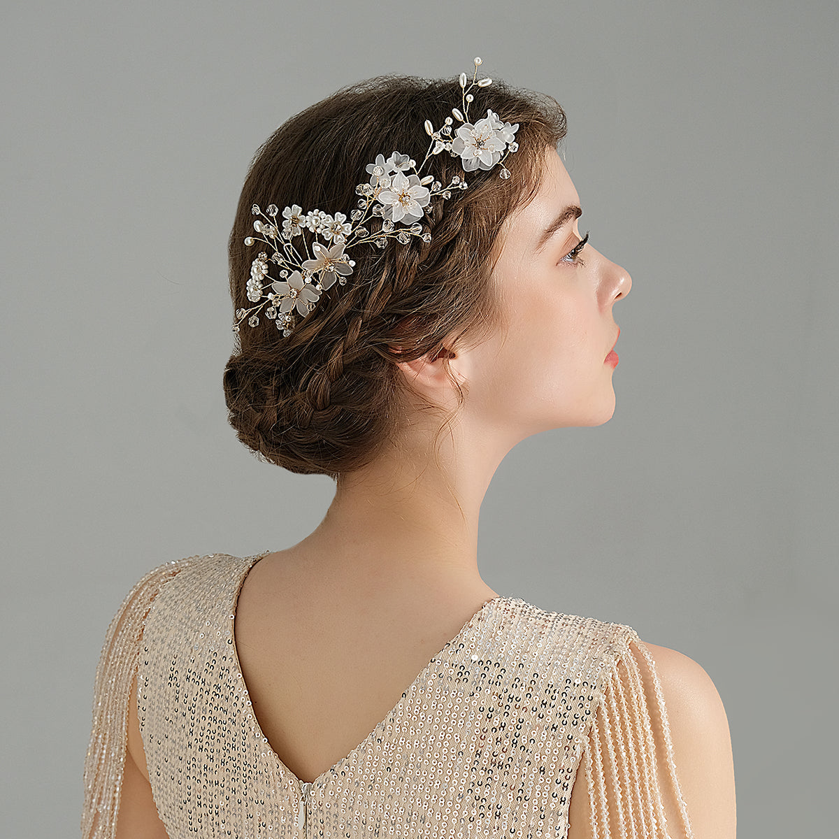 Miallo Rhinestone crystal Wedding Hair Comb Handmade Vintage U Shaped Hairpins Resin Flower Wedding Pearl Jewelry Sets(3 pcs/set) HS-J6424