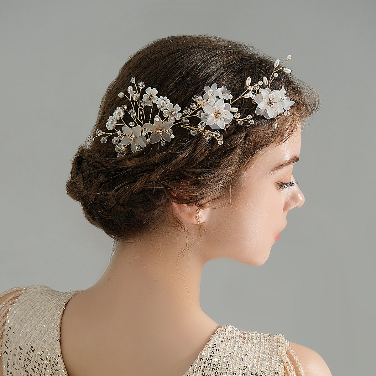 Miallo Rhinestone crystal Wedding Hair Comb Handmade Vintage U Shaped Hairpins Resin Flower Wedding Pearl Jewelry Sets(3 pcs/set) HS-J6424