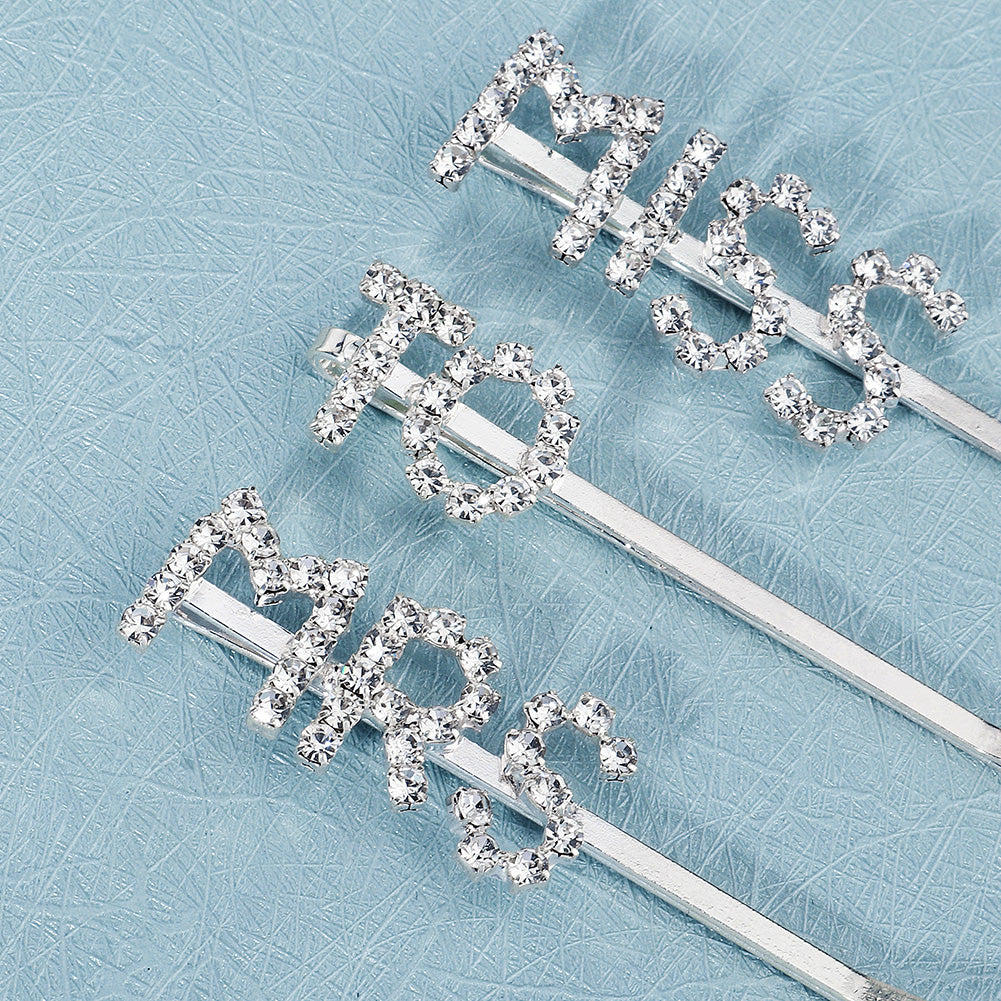Miallo Exquisite Bling Crystal Hair Clip (3 pcs/pack) Letter Hair Accessories Elegant Bride Wedding Rhinestone Hair Jewelry HS-J6275