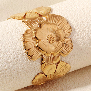Miallo Vintage Simple Flower Shape Opening Bangles 18K Real Gold Plating Stainless Steel BanglesTrendy Personality Ladies Hand Jewelry BS-J5556G