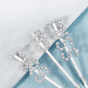 Miallo Exquisite Bling Crystal Hair Clip (3 pcs/pack) Letter Hair Accessories Elegant Bride Wedding Rhinestone Hair Jewelry HS-J6275