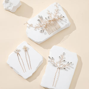 Miallo Gold 4Pcs/set Ceramic Flower Bridal Hair Comb Pin Handmade Rhinestone Pearl Side Comb Wedding Set Elegant Fashion Hair Jewelry HS-J7073G
